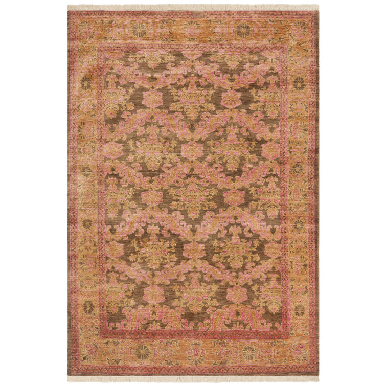 Hand-knotted Gold and Bronze Wool Damask Rug, 6' x 9'