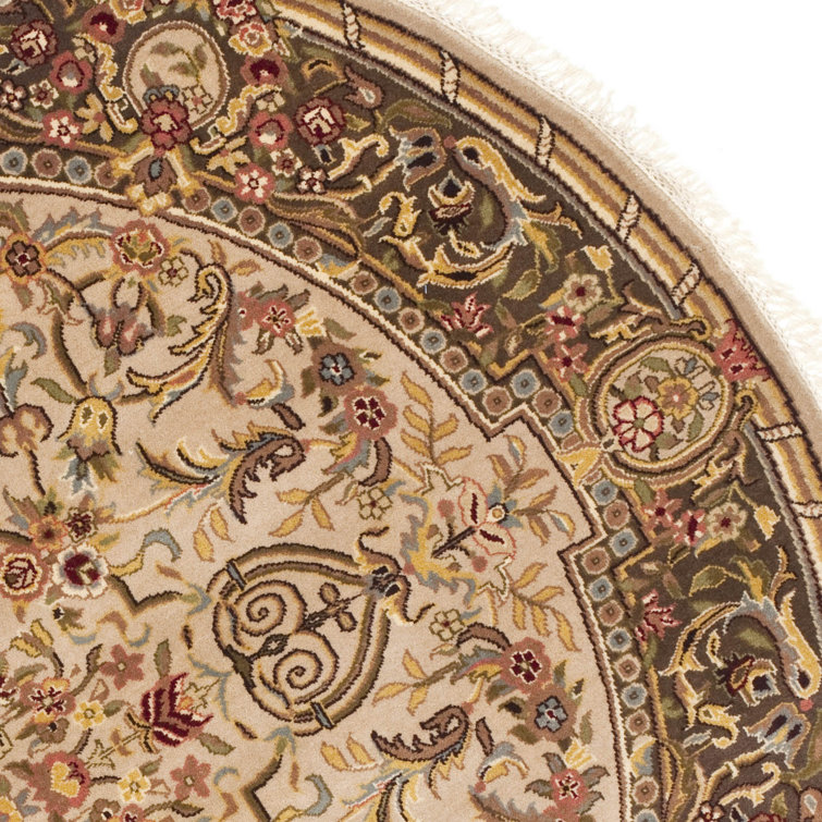 Elegant Kerman 6' Round Hand-Knotted Wool & Cotton Oriental Rug