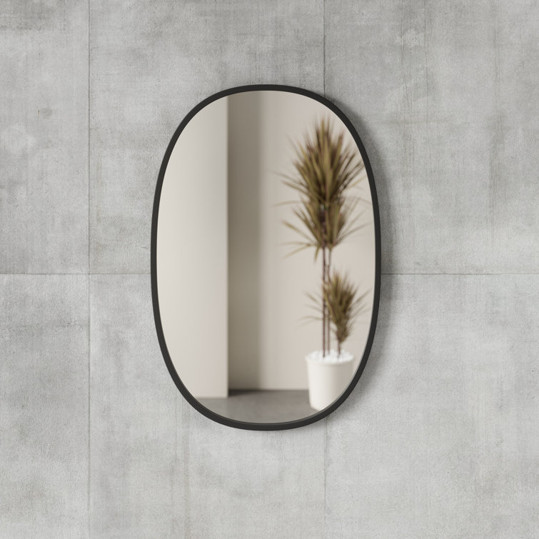 Modern Industrial Hub Oval Wall Mirror with Black Rubber Rim