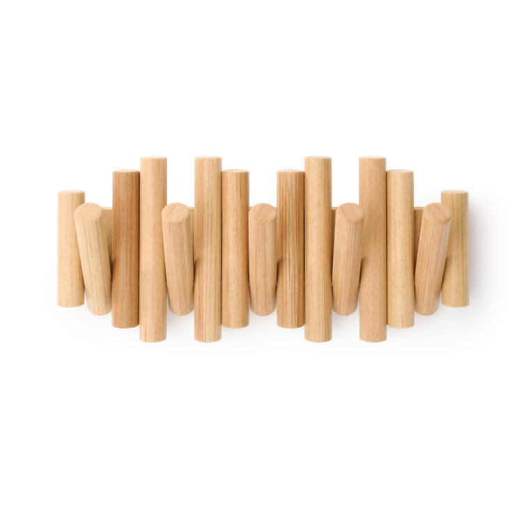 Beveled Pine Wood Wall Art with 5 Flip-Down Hooks