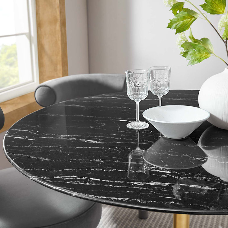 47" Round Black Marble Dining Table with Gold Base
