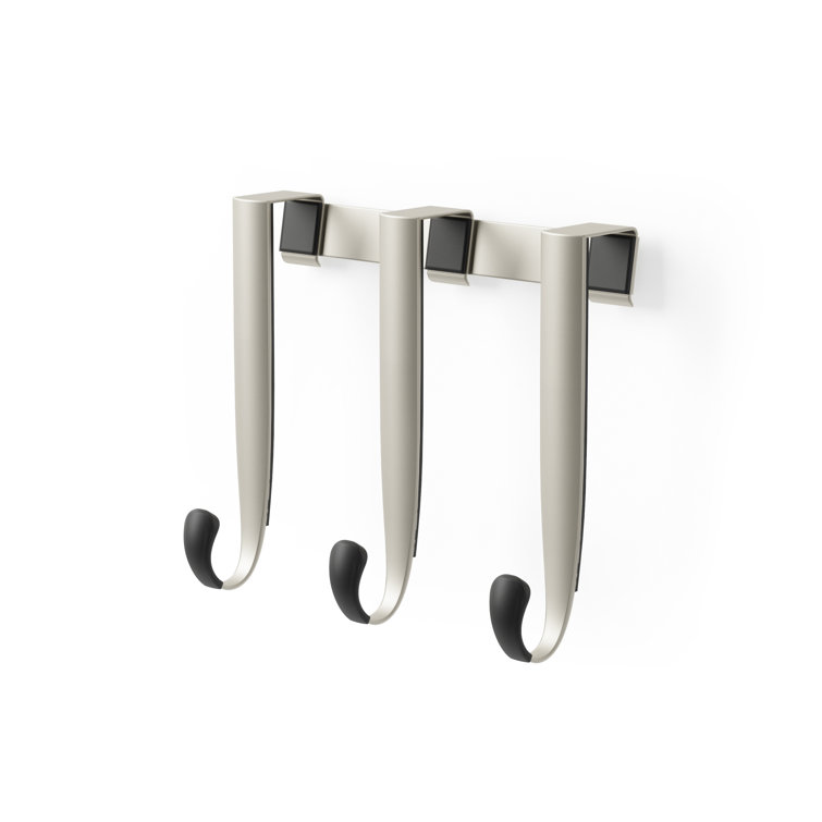 Sleek Nickel and Black Rubber Over-the-Door Triple Towel Hook