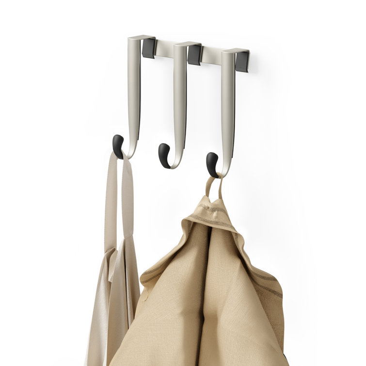 Sleek Nickel and Black Rubber Over-the-Door Triple Towel Hook