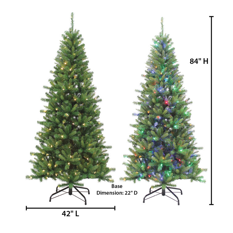 7' Green Pine Artificial Christmas Tree with Multi-Color LED Lights
