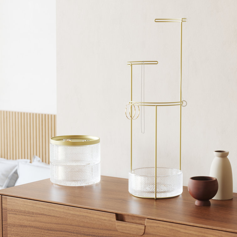 Tesora Brass and Glass Two-Tier Jewelry Box
