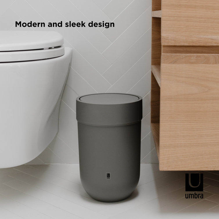 Sleek Touch 1.6 Gallon Gray Plastic Waste Bin with Swing Lid