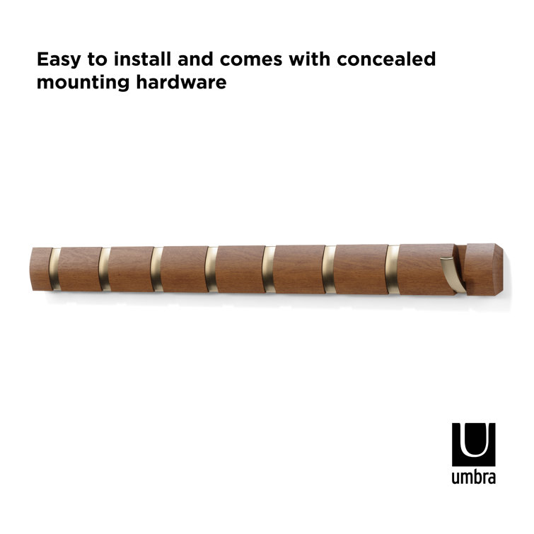 Walnut Wall Mounted Coat Rack with 8 Retractable Hooks