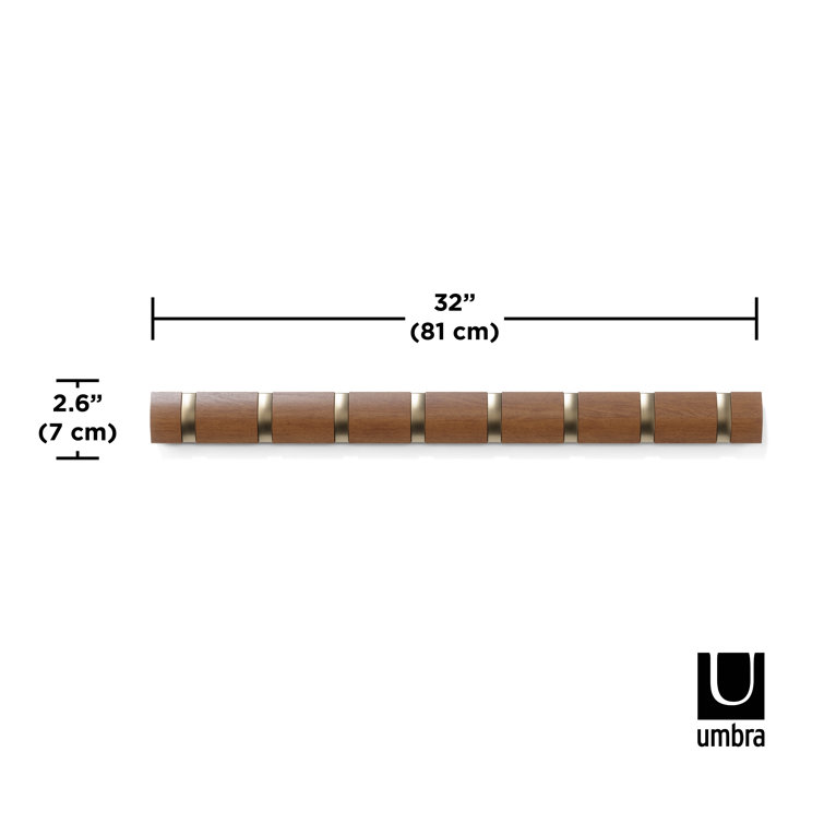 Walnut Wall Mounted Coat Rack with 8 Retractable Hooks