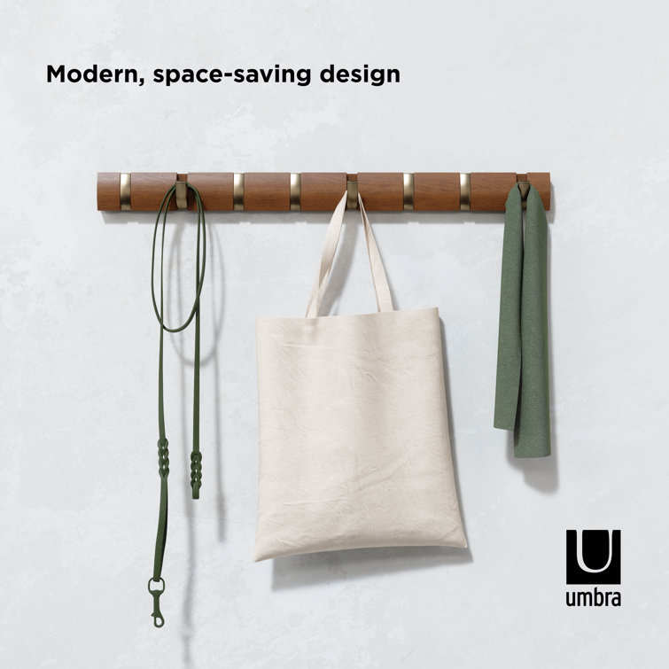 Walnut Wall Mounted Coat Rack with 8 Retractable Hooks