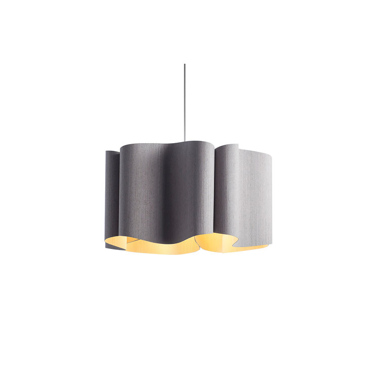 Gray Oak and Black Reconstructed Wood Veneer Drum Pendant Light