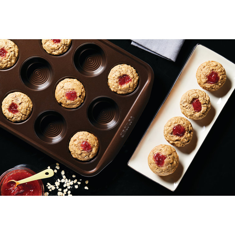 Chocolate Brown Nonstick 12-Cup Muffin Pan with Wide Handles