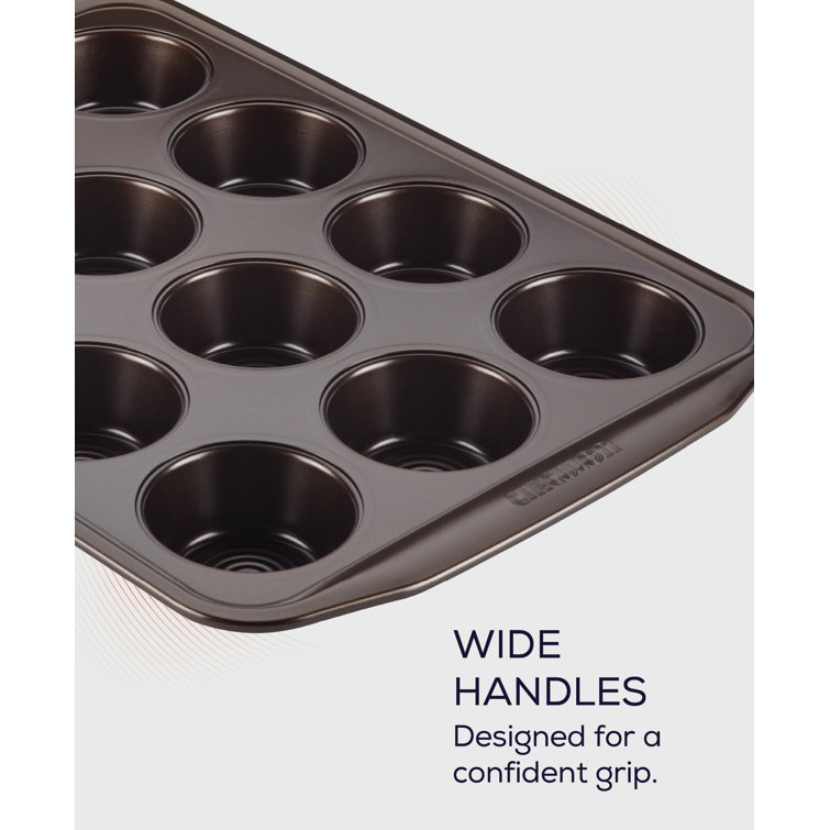 Chocolate Brown Nonstick 12-Cup Muffin Pan with Wide Handles