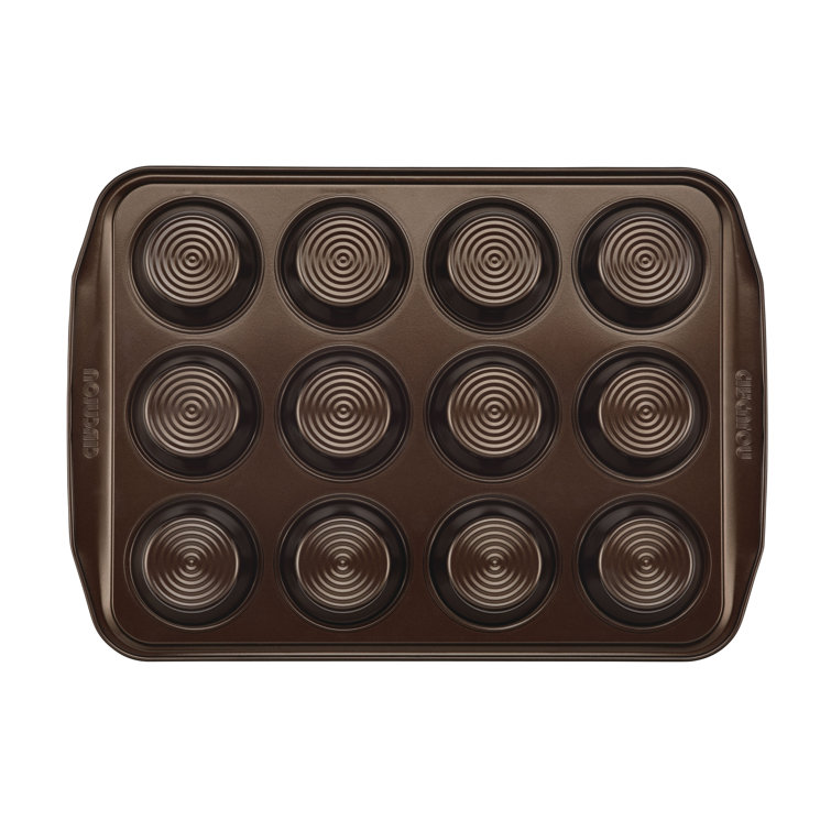 Chocolate Brown Nonstick 12-Cup Muffin Pan with Wide Handles