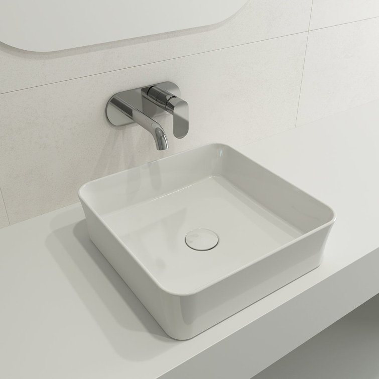 Sottile White Ceramic Square Vessel Bathroom Sink