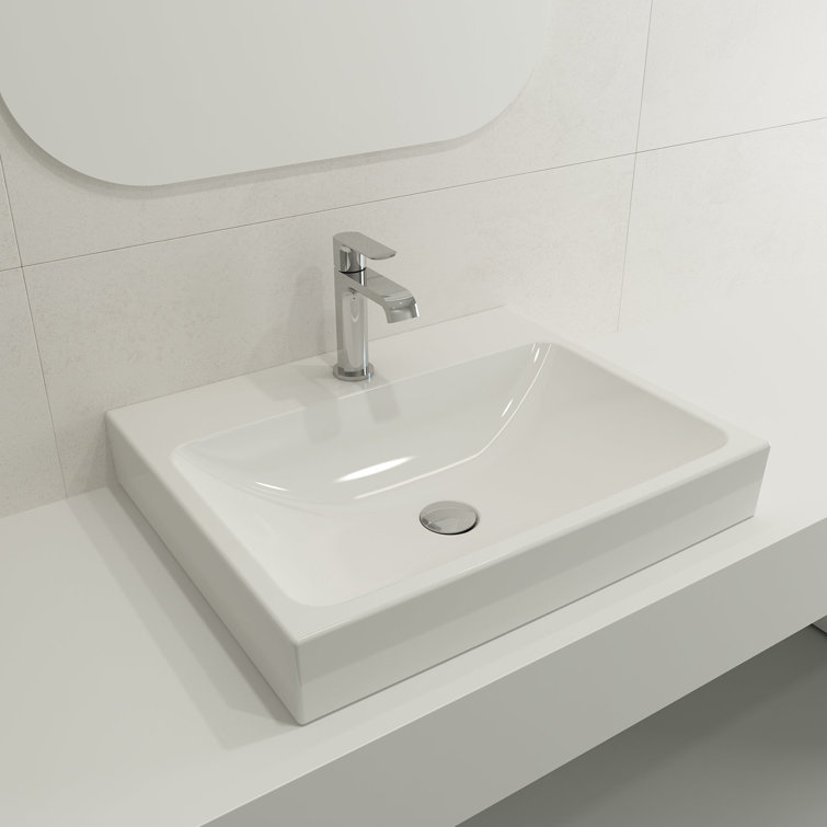 Modern White Ceramic Wall-Mount Rectangular Bathroom Sink