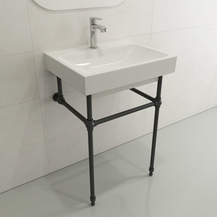 Modern White Ceramic Wall-Mount Rectangular Bathroom Sink