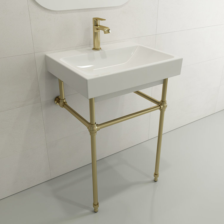Modern White Ceramic Wall-Mount Rectangular Bathroom Sink