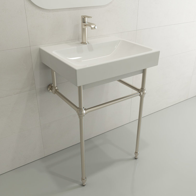 Modern White Ceramic Wall-Mount Rectangular Bathroom Sink