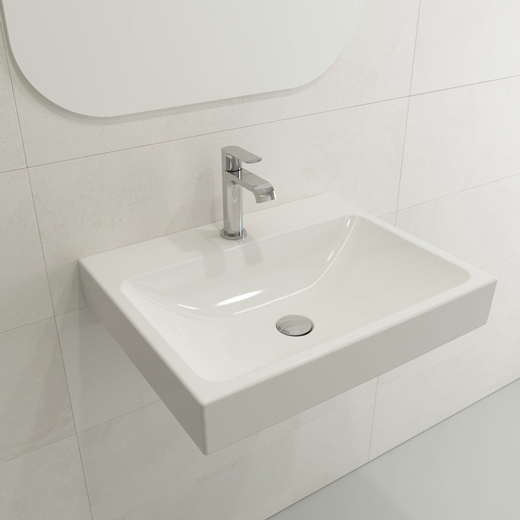 Modern White Ceramic Wall-Mount Rectangular Bathroom Sink
