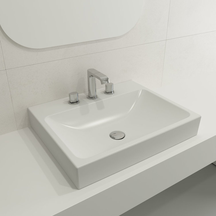 Matte White Ceramic Rectangular Wall-Mounted Bathroom Sink
