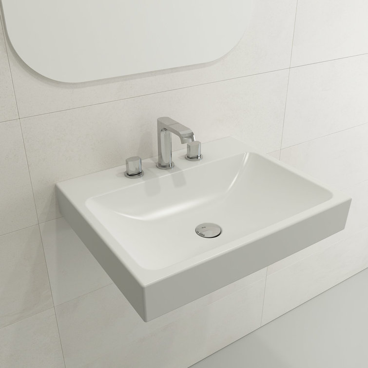 Matte White Ceramic Rectangular Wall-Mounted Bathroom Sink