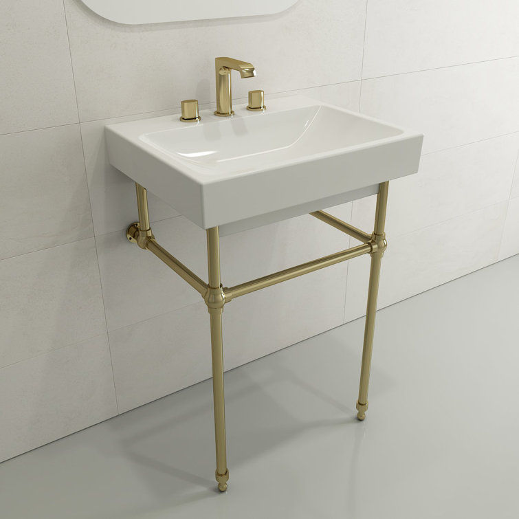 Modern White Ceramic Wall-Mount Rectangular Bathroom Sink