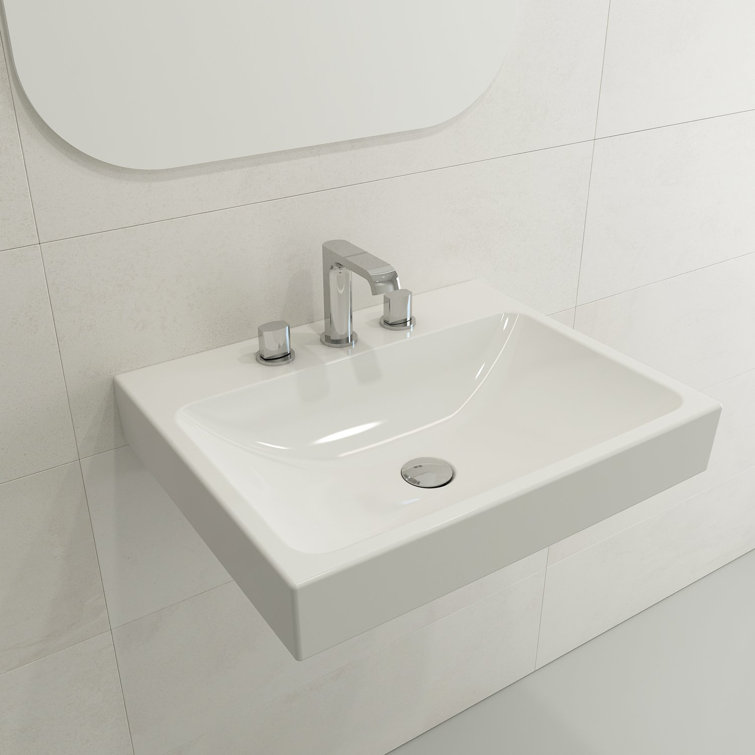 Modern White Ceramic Wall-Mount Rectangular Bathroom Sink