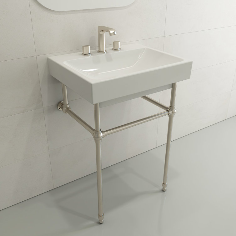 Modern White Ceramic Wall-Mount Rectangular Bathroom Sink