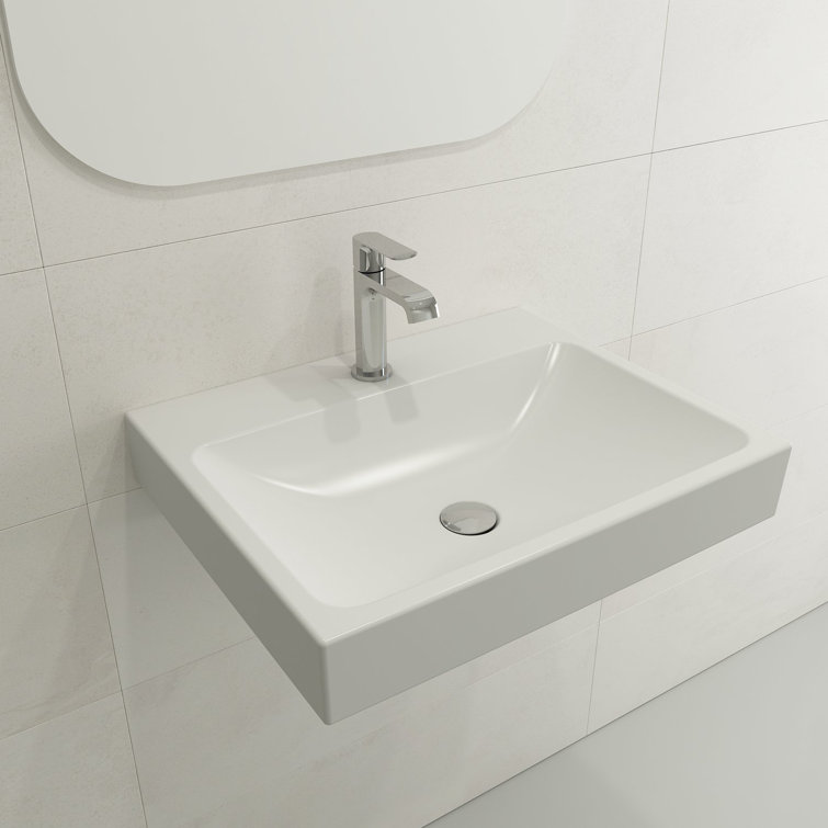 Matte White Ceramic Rectangular Wall-Mounted Bathroom Sink