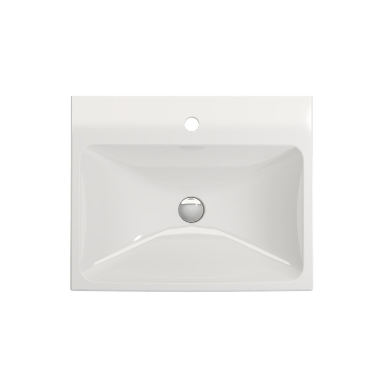Modern White Ceramic Wall-Mount Rectangular Bathroom Sink