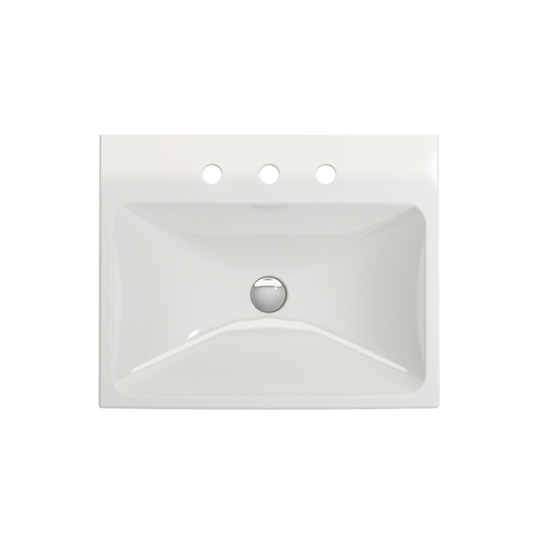 Modern White Ceramic Wall-Mount Rectangular Bathroom Sink