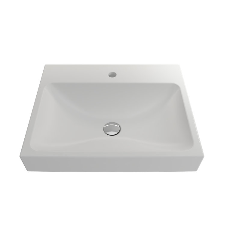 Matte White Ceramic Rectangular Wall-Mounted Bathroom Sink