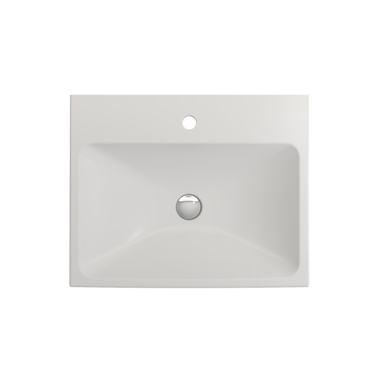 Matte White Ceramic Rectangular Wall-Mounted Bathroom Sink