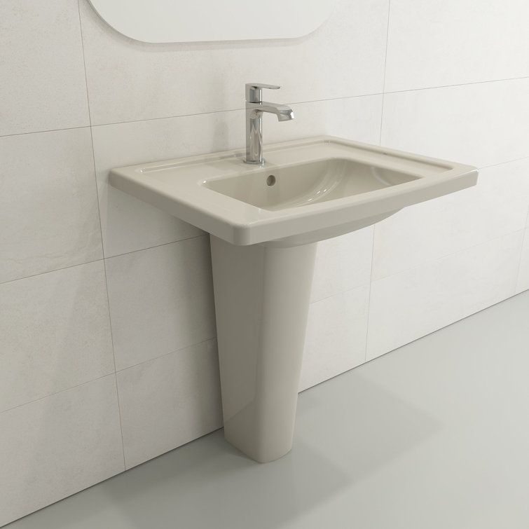 Biscuit Ceramic Wall-Mount Rectangular Bathroom Sink with Overflow