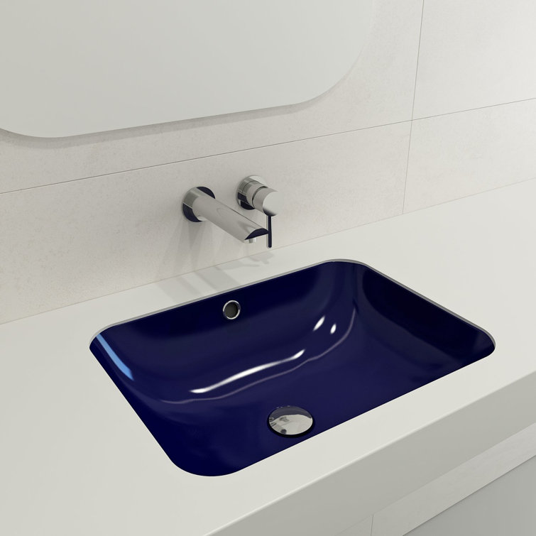 Sapphire Blue Ceramic Rectangular Undermount Bathroom Sink
