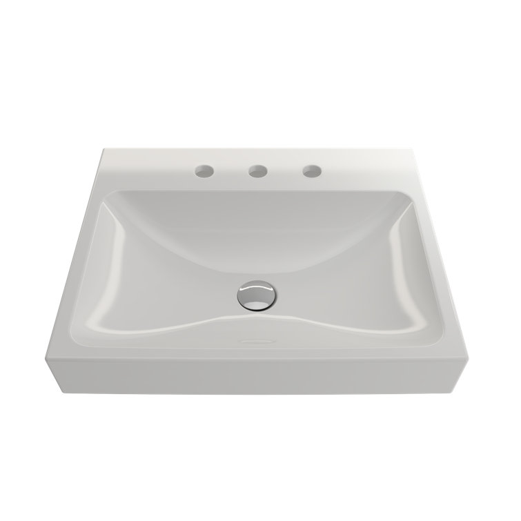 Modern White Ceramic Wall-Mount Rectangular Bathroom Sink