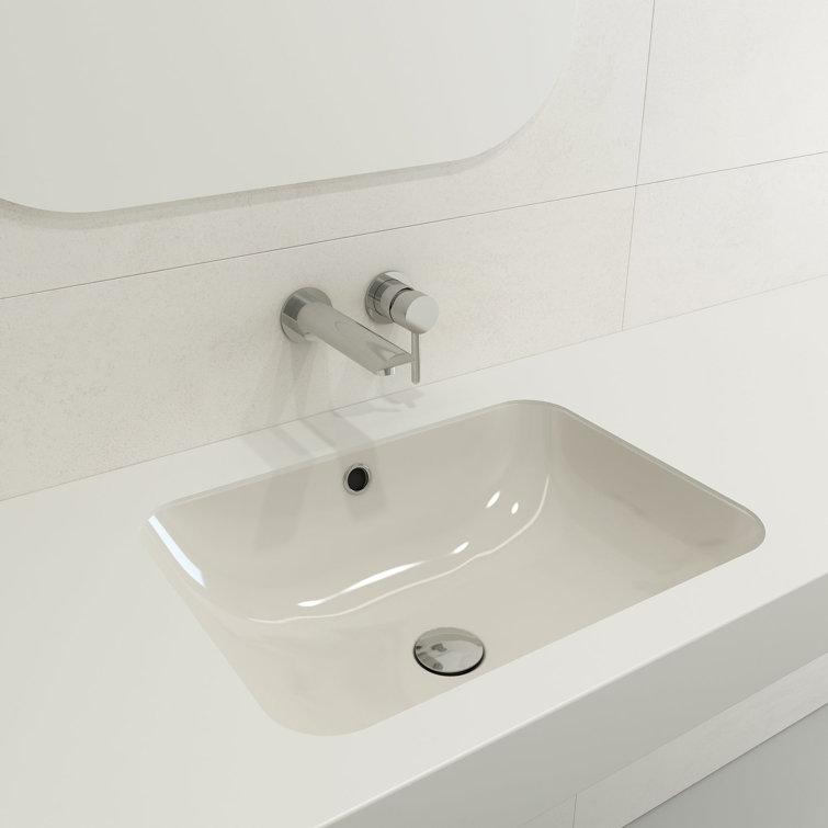 Biscuit Ceramic Rectangular Undermount Bathroom Sink with Overflow