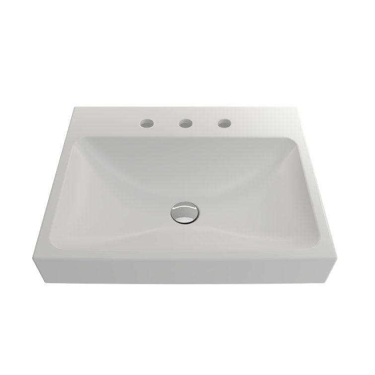Matte White Ceramic Rectangular Wall-Mounted Bathroom Sink