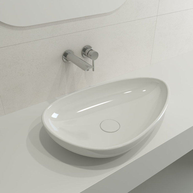 Modern White Ceramic Palette Shaped Vessel Sink