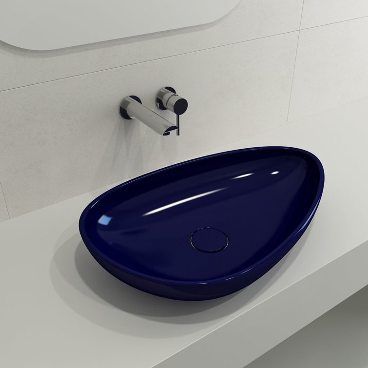 Sapphire Blue Ceramic Palette Shaped Vessel Sink