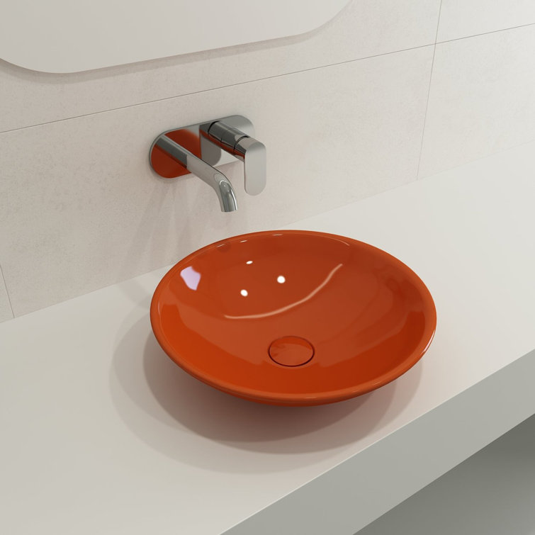 Venezia Round Orange Ceramic Vessel Sink, 15.75 Inches