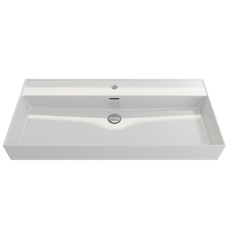 Milano 39.75-Inch White Ceramic Wall-Mount Rectangular Bathroom Sink