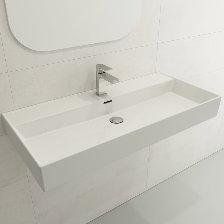 Milano 39.75-Inch White Ceramic Wall-Mount Rectangular Bathroom Sink