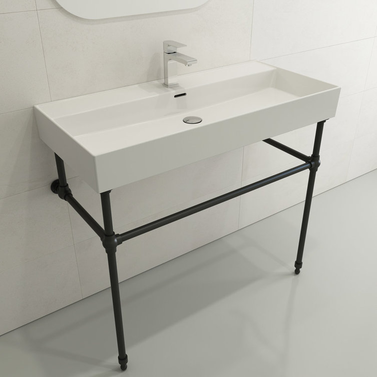 Milano 39.75-Inch White Ceramic Wall-Mount Rectangular Bathroom Sink