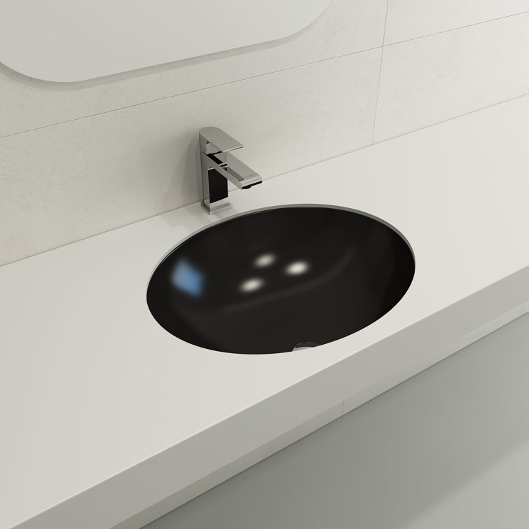 Matte Black Ceramic Round Undermount Bathroom Sink with Overflow