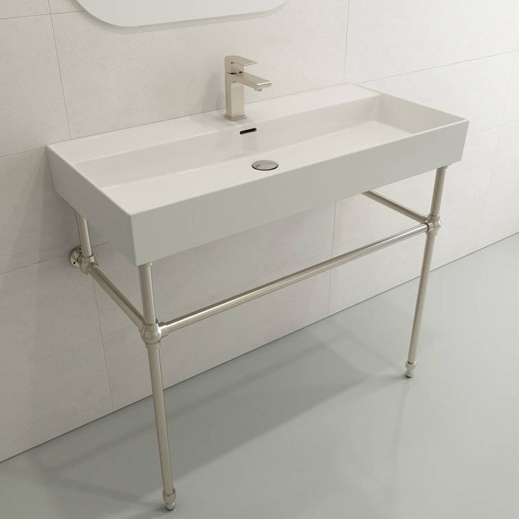 Milano 39.75-Inch White Ceramic Wall-Mount Rectangular Bathroom Sink