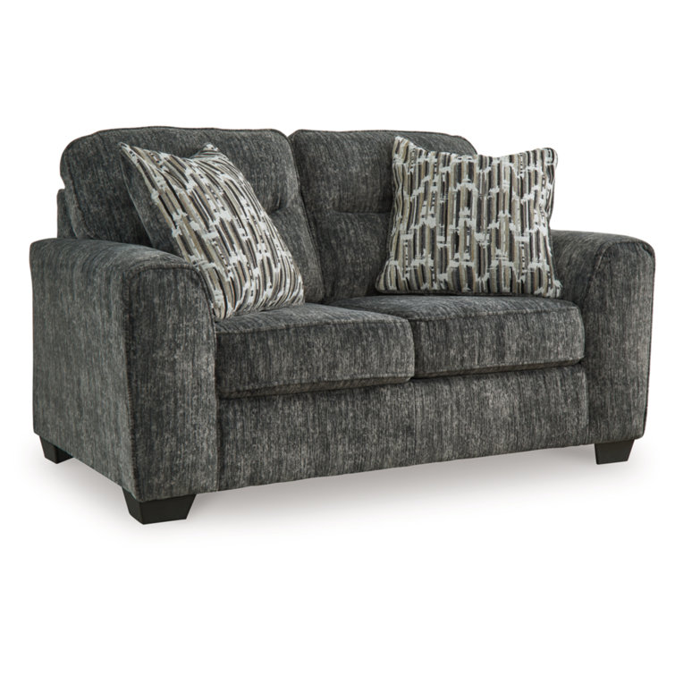 Gray Gunmetal Fabric Loveseat with Track Arms