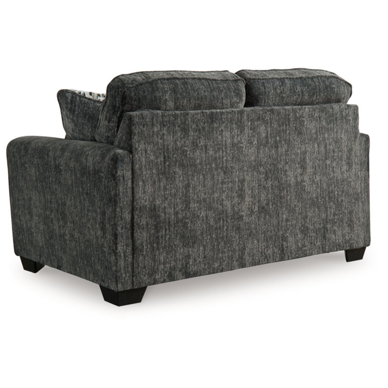 Gray Gunmetal Fabric Loveseat with Track Arms