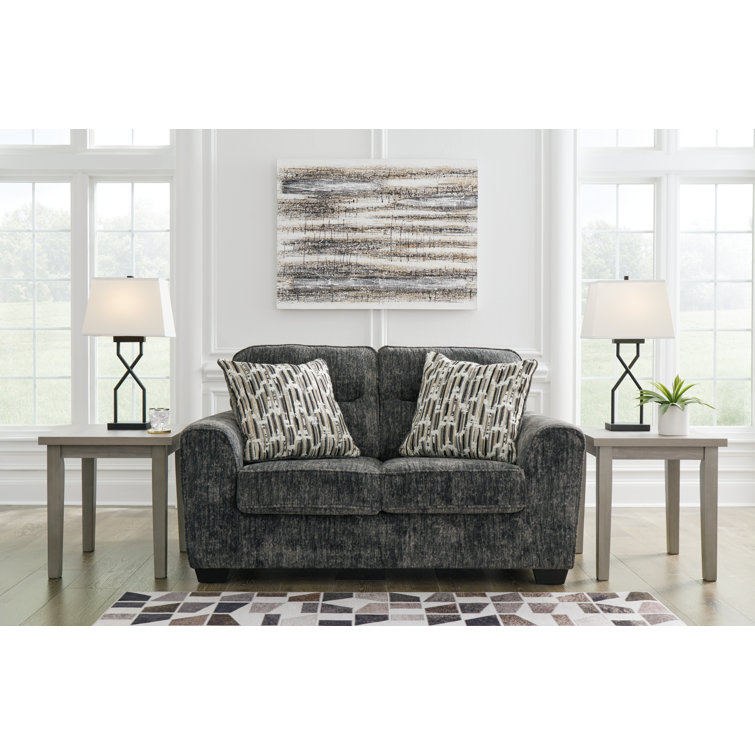 Gray Gunmetal Fabric Loveseat with Track Arms