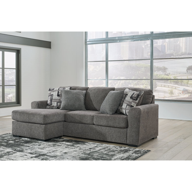 Gray Fabric Track Arm Sofa Chaise with Ottoman